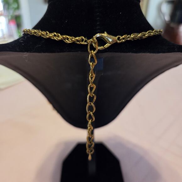 Egyptian Pharoah Bib Necklace Blue Stones Beads Gold Tone Rope Chain Statement - Picture 8 of 9